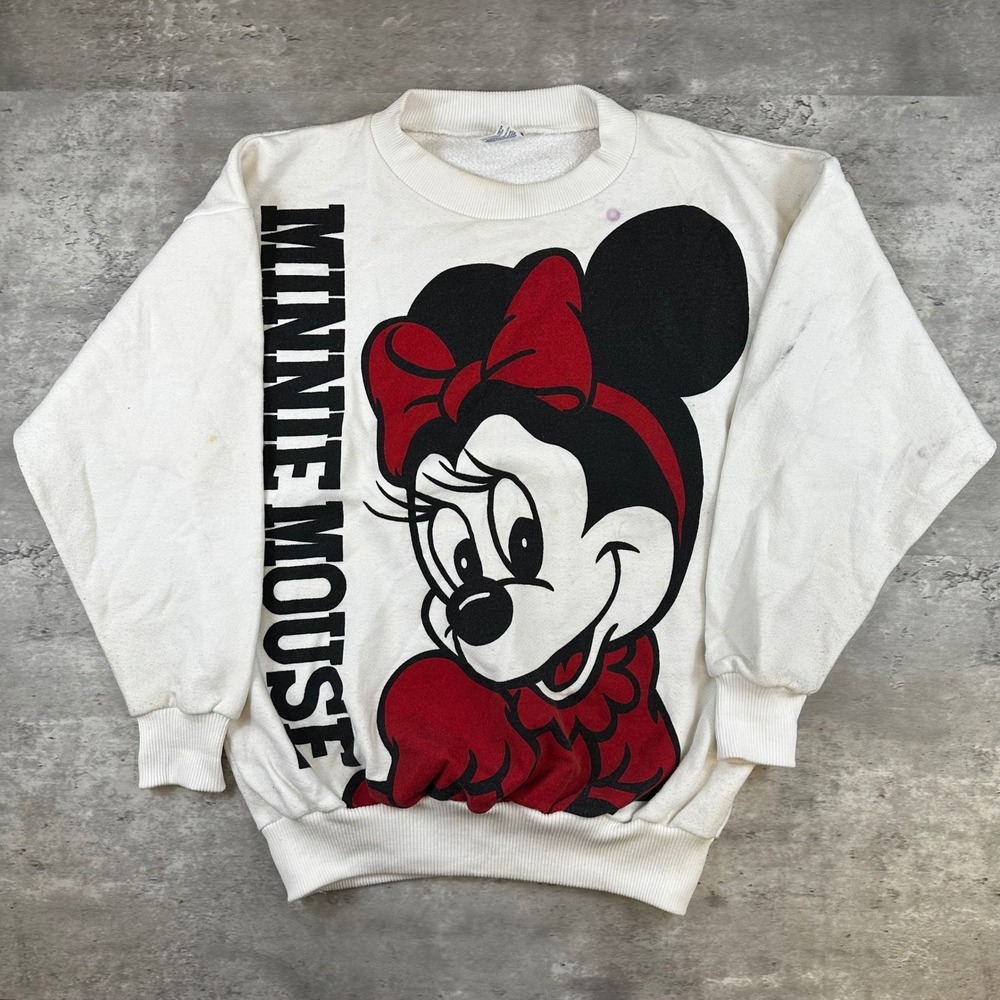 Vintage Disney Minnie Mouse Sweatshirt White Graphic Crewneck Medium Made in USA